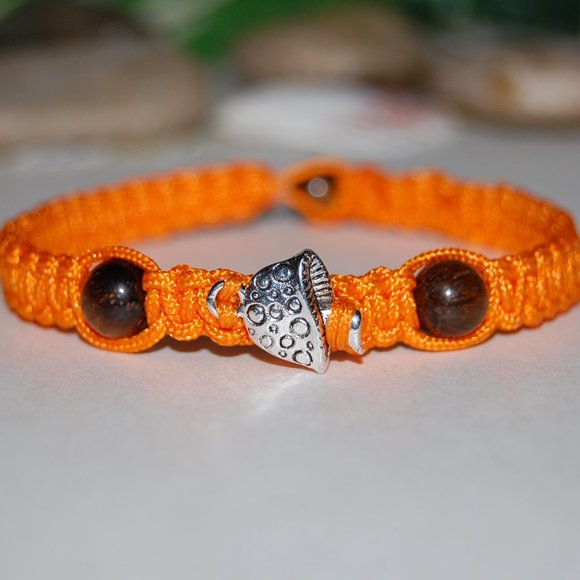 Mushroom Bracelet,Mushroom Charm Bracelet,Beach Bracelet,Bohemia,Orange bracelet - Picture 2 of 3